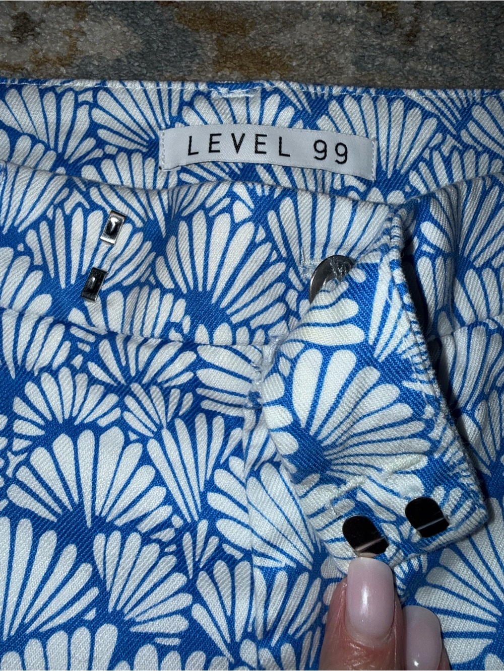 Level 99 Blue & White Shell-Pattern Shorts - Picture 3 of 4